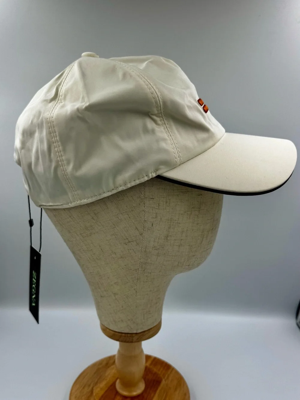 Zegna Zephyr Baseball Cap White Cream Orange Stripe Men’s Hat NWT